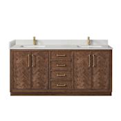 Miseno Jakarta 72" Free Standing Double Basin Vanity Set with Cabinet and Quartz Vanity Top Aged Dark Brown Oak