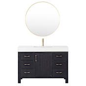 Miseno León 48" Free Standing Single Basin Vanity Set with Cabinet, Composite Stone Vanity Top and Mirror Fir Wood Black