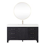 Miseno León 60" Free Standing Single Basin Vanity Set with Cabinet, Composite Stone Vanity Top and Mirror Fir Wood Black