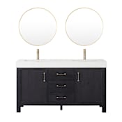 Miseno León 60" Free Standing Double Basin Vanity Set with Cabinet, Composite Stone Vanity Top and Mirror Fir Wood Black