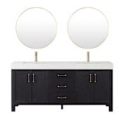 Miseno León 72" Free Standing Double Basin Vanity Set with Cabinet, Composite Stone Vanity Top and Mirror Fir Wood Black