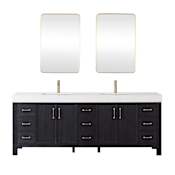 Miseno León 84" Free Standing Double Basin Vanity Set with Cabinet, Composite Stone Vanity Top and Mirror Fir Wood Black