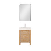 Miseno León 24" Free Standing Single Basin Vanity Set with Cabinet, Stone Composite Vanity Top, and Framed Mirror Fir Wood Brown / Lightning White