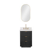 Miseno Cadiz 24" Free Standing Single Basin Vanity Set with Cabinet, Stone Composite Vanity Top, and Framed Mirror Fir Wood Black / Lightning White