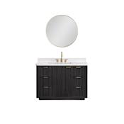Miseno Cadiz 48" Free Standing Single Basin Vanity Set with Cabinet, Stone Composite Vanity Top, and Framed Mirror Fir Wood Black / Lightning White