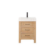 Miseno León 24" Free Standing Single Basin Vanity Set with Cabinet and Stone Composite Vanity Top Fir Wood Brown / Lightning White