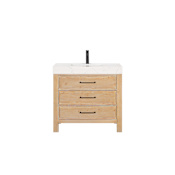 Miseno León 36" Free Standing Single Basin Vanity Set with Cabinet and Stone Composite Vanity Top Fir Wood Brown / Lightning White