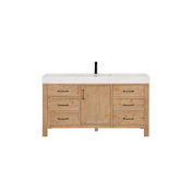Miseno León 60" Free Standing Single Basin Vanity Set with Cabinet and Stone Composite Vanity Top Fir Wood Brown / Lightning White