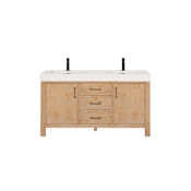 Miseno León 60" Free Standing Double Basin Vanity Set with Cabinet and Stone Composite Vanity Top Fir Wood Brown / Lightning White