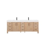 Miseno León 84" Free Standing Double Basin Vanity Set with Cabinet and Stone Composite Vanity Top Fir Wood Brown / Lightning White