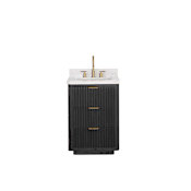 Miseno Cadiz 24" Free Standing Single Basin Vanity Set with Cabinet and Stone Composite Vanity Top Fir Wood Black / Lightning White