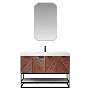 Miseno Mahon 48" Free Standing Single Basin Vanity Set with Cabinet, Composite Stone Vanity Top and Mirror North American Deep Walnut