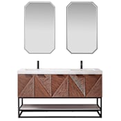 Miseno Mahon 60" Free Standing Double Basin Vanity Set with Cabinet, Composite Stone Vanity Top and Mirror North American Deep Walnut