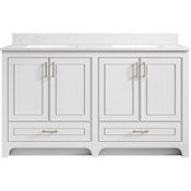 Miseno Lucerne 60" Free Standing Double Basin Vanity Set with Cabinet and Engineered Stone Vanity Top Bright White