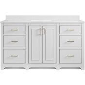 Miseno Lucerne 60" Free Standing Single Basin Vanity Set with Cabinet and Engineered Stone Vanity Top Bright White