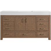 Miseno Alanya 60" Free Standing Single Basin Vanity Set with Cabinet and Stone Composite Vanity Top Walnut Drift