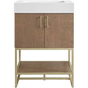 Miseno Mauri 24" Free Standing Single Basin Vanity Set with Cabinet and Stone Composite Vanity Top Walnut Drift