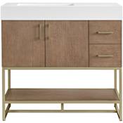 Miseno Mauri 36" Free Standing Single Basin Vanity Set with Cabinet and Stone Composite Vanity Top Walnut Drift