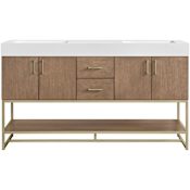 Miseno Mauri 60" Free Standing Double Basin Vanity Set with Cabinet and Stone Composite Vanity Top Walnut Drift