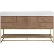 Miseno Mauri 60" Free Standing Single Basin Vanity Set with Cabinet and Stone Composite Vanity Top Walnut Drift