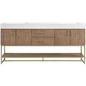 Miseno Mauri 72" Free Standing Double Basin Vanity Set with Cabinet and Stone Composite Vanity Top Walnut Drift