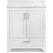Miseno Lucerne 30" Single Basin Vanity Set with 3/4" Marble Stone Composite Top, Rectangular Sink, USB Port, and Electrical Outlet Bright White