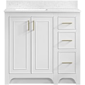 Miseno Lucerne 36" Single Basin Vanity Set with 3/4" Marble Stone Composite Top, Rectangular Sink, USB Port, and Electrical Outlet Bright White