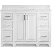 Miseno Lucerne 48" Single Basin Vanity Set with 3/4" Marble Stone Composite Top, Rectangular Sink, USB Port, and Electrical Outlet Bright White