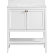 Miseno Ravello 30" Single Basin Vanity Set with 3/4" Marble Stone Composite Top, Rectangular Sink, USB Port, and Electrical Outlet Bright White