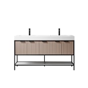 Miseno Marcilla 60" Free Standing Double Basin Vanity Set with Cabinet and Stone Composite Vanity Top Almond Coffee / White