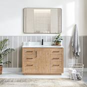 Miseno San 48" Free Standing Single Basin Vanity Set with Cabinet and Composite Stone Vanity Top Fir Wood Brown / White Grain