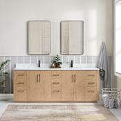 Miseno San 84" Free Standing Double Basin Vanity Set with Cabinet and Composite Stone Vanity Top Fir Wood Brown / White Grain