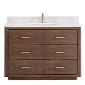 Miseno Porto 48" Free Standing Single Basin Vanity Set with Cabinet and Quartz Vanity Top Aged Dark Brown Oak / Fish Maw White