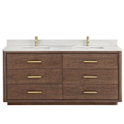 Miseno Porto 72" Free Standing Double Basin Vanity Set with Cabinet and Quartz Vanity Top Aged Dark Brown Oak / Fish Maw White