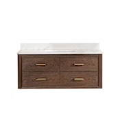 Miseno Cristo 48" Wall Mounted Single Basin Vanity Set with Cabinet and Quartz Vanity Top Aged Dark Brown Oak / Fish Maw White
