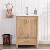 Miseno Gela 24" Free Standing Single Basin Vanity Set with Cabinet and Ceramic Vanity Top Fir Wood Brown / White