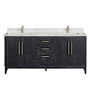 Miseno Gara 72" Free Standing Double Basin Vanity Set with Cabinet and Composite Stone Vanity Top Fir Wood Black