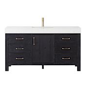 Miseno León 60" Free Standing Single Basin Vanity Set with Cabinet and Composite Stone Vanity Top Fir Wood Black
