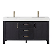 Miseno León 60" Free Standing Double Basin Vanity Set with Cabinet and Composite Stone Vanity Top Fir Wood Black