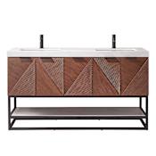 Miseno Mahon 60" Free Standing Double Basin Vanity Set with Cabinet and Composite Stone Vanity Top North American Deep Walnut