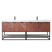 Miseno Mahon 84" Free Standing Double Basin Vanity Set with Cabinet and Composite Stone Vanity Top North American Deep Walnut