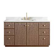 Miseno Oza 60" Free Standing Single Basin Vanity Set with Cabinet and Quartz Vanity Top Aged Dark Brown Oak