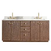 Miseno Oza 72" Free Standing Double Basin Vanity Set with Cabinet and Quartz Vanity Top Aged Dark Brown Oak