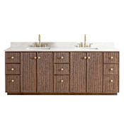 Miseno Oza 84" Free Standing Double Basin Vanity Set with Cabinet and Quartz Vanity Top Aged Dark Brown Oak