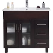 Miseno Nuovo 36" Free Standing Vanity Set with Solid Oak Cabinet, Ceramic Top, and Integrated Sink - Mirror Sold Separately Brown / Ceramic White Top