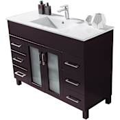 Miseno Nuovo 48" Free Standing Vanity Set with Solid Oak Cabinet, Ceramic Top, and Integrated Sink - Mirror Sold Separately Brown / Ceramic White Top
