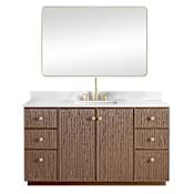 Miseno Oza 60" Free Standing Single Basin Vanity Set with Cabinet, Quartz Vanity Top and Mirror Aged Dark Brown Oak