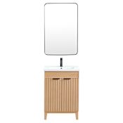 Miseno Palos 24" Free Standing Single Basin Vanity Set with Cabinet, Ceramic Vanity Top and Mirror Fir Wood Brown