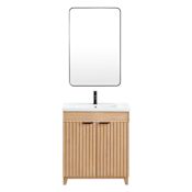 Miseno Palos 30" Free Standing Single Basin Vanity Set with Cabinet, Ceramic Vanity Top and Mirror Fir Wood Brown
