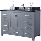 Miseno Prim 48" Free Standing Vanity Set with Grey Solid Oak Cabinet, Cultured Marble Top, and Undermount Sink - Mirror Sold Separately Grey / Black Top